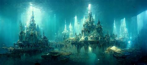 Prompthunt Concept Art Of A Big Crystal Atlantis Empire Under Water