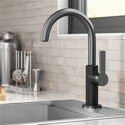 Kraus Oletto Matte Black Spot Free Black Stainless Steel Handle Deck Mount Bar And Prep