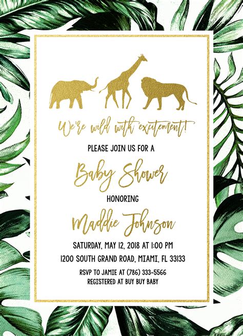 Digital baby shower invitations for modern hosts invite family and friends to celebrate your new bundle of joy with custom digital baby shower invitations. Safari Baby Shower Invitation, Gold Safari Baby Shower ...