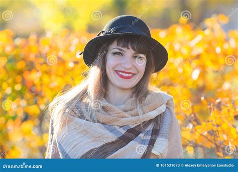 Autumn Portrait Of A Beautiful Girl In A Hat Stock Image Image Of