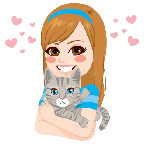 Girl Hugging Cat Stock Vector Illustration Of Lovely 73313105
