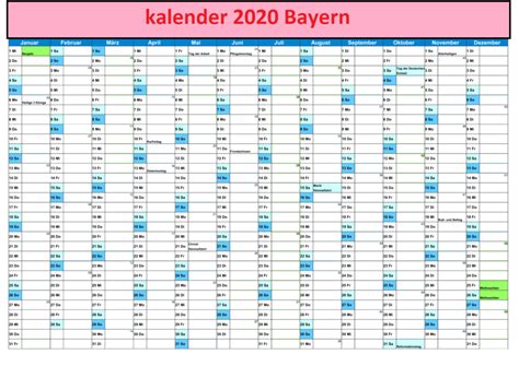 Kalender 2021 bayern als pdf oder excel. 2020 Druckbare Jahreskalender Bayern PDF, Excel, Word
