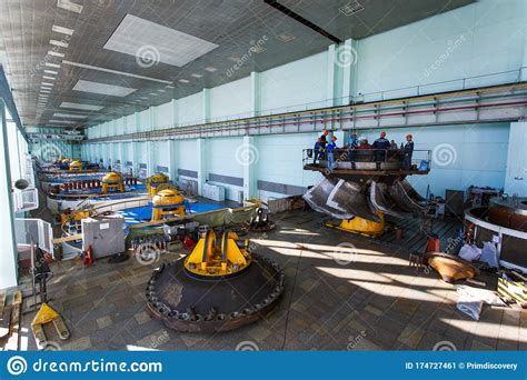 Turbines In The Main Engine Room Of The Zeya Hydroelectric Station Editorial Photo Image Of