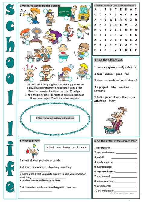 School Life Vocabulary Exercises Worksheet Free Esl