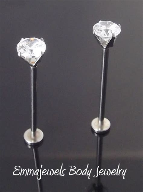 2 16g 34 19mm Cheek Piercing Stud Jewelry Dimple Maker 5mm Cz Prong