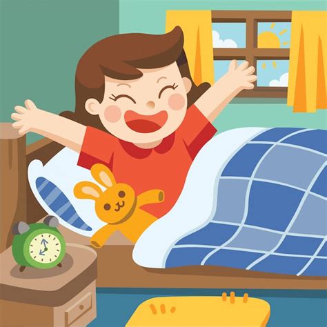 Premium Vector Illustration Of A Little Girl Wake Up In The Morning