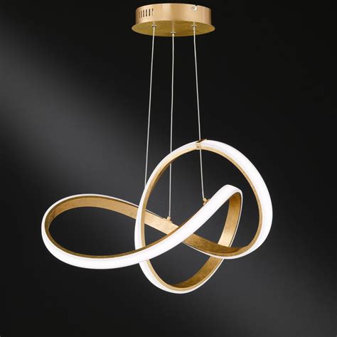 Die zahlreichen led strahler und led pendel sind auf den schienen leicht versetzbar und bieten ihnen so volle flexibilität. Goldfarbene LED Pendelleuchte Indigo dimmbar geschwungen | Wofi | 6134.01.15.7000 - click-licht.de