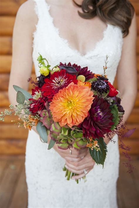 Colorful bouquet with dahlias, scabiosa, wildflowers and greenery. 40 Dahlias Wedding Bouquets and Cakes | Deer Pearl Flowers