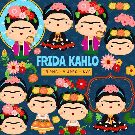 Frida Kahlo Clipart Mexican Painter Cute Cartoon Clip Art Etsy