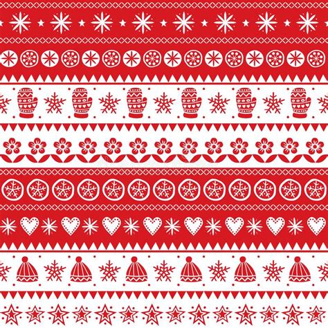 Christmas Scandinavian Folk Art Vector Seamless Pattern Winter Red And