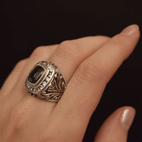 Vintage Ring Men Natural Black Onyx Ring Gemstone Ring Signet Etsy