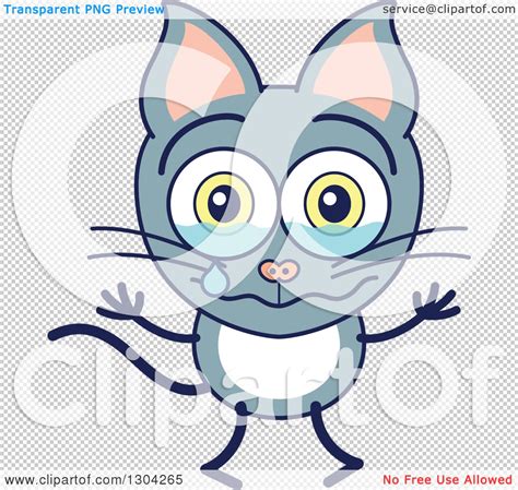 Clipart Of A Cartoon Sad Gray Cat Character Crying