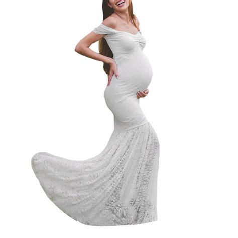 Womens Pregnants Sexy Photography Props Off Shoulders Lace Nursing Long