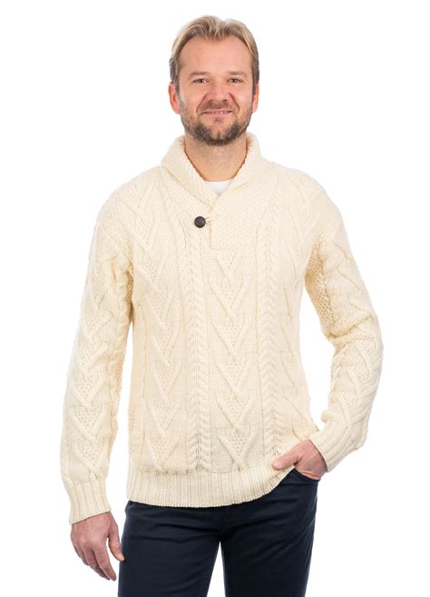 Saol Saol Irish Fisherman Sweater For Men 100 Merino Wool Aran Cable
