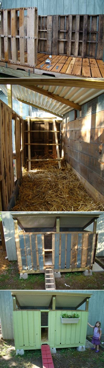 Things we learned from the first coop, make a coop big enough to walk in, roosters are big, need a bigger door, and always plan you coop to get even more chickens. Chicken coop made from pallets