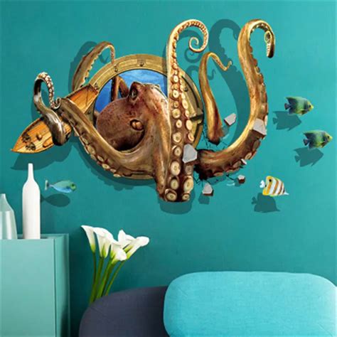 3d Animal Deep Sea Octopus Wall Stickers Bedroom Bedside Living Room
