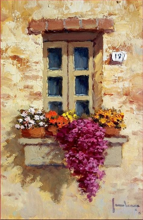 Romantic Window With Flowers Painting By Ernesto Scudiero