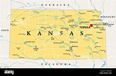Kansas, KS, political map with capital Topeka, important rivers and ...