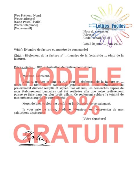 Exemple De Lettre Pour Paiement Par Virement Bancaire Modèle De