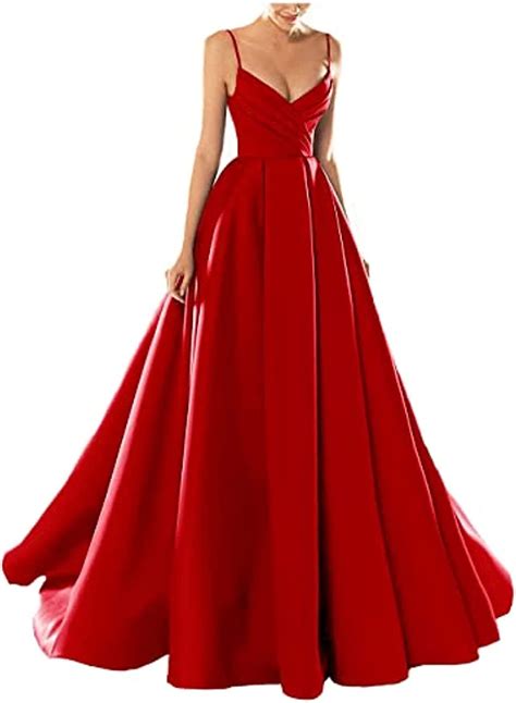Yhfshop Fashion Long Evening Dresssexy V Neck Spaghetti Strap Satin Evening Dressbig Red Jus4