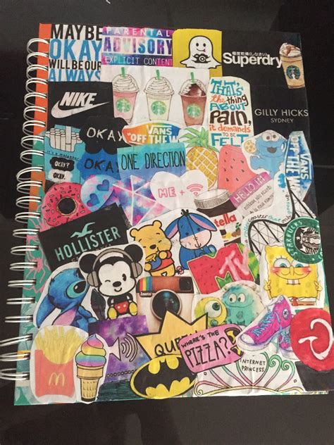 If you want add letter stickers. Diy= tumblr inspired notebook collage | School diy, Collage diy, Diy school supplies