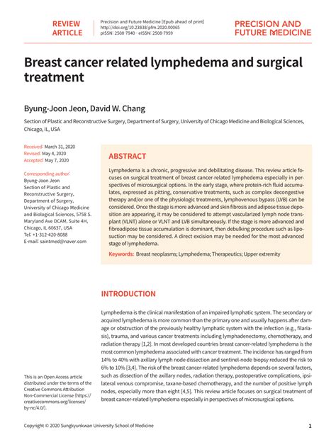 Pdf Breast Cancer Related Lymphedema And Surgical Treatment