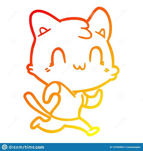 A Creative Warm Gradient Line Drawing Cartoon Happy Cat