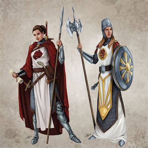Two Women Dressed In Medieval Costumes Holding Spears And Shields