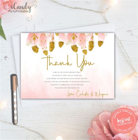 Boho Baby Shower Thank You Card Printable Thank You Cards Etsy