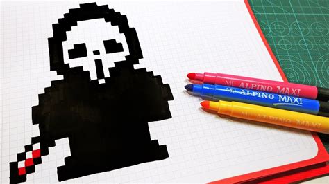 Halloween Pixel Art How To Draw Ghostface From Scream Pixelart Youtube