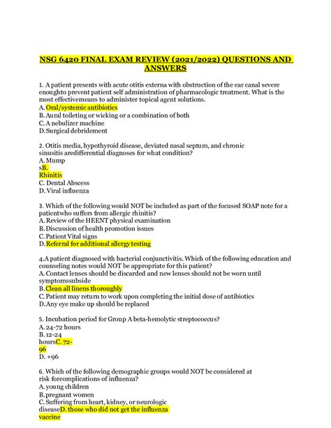 Nsg 6420 Final Exam Review 20212022 Questions And Answers Browsegrades