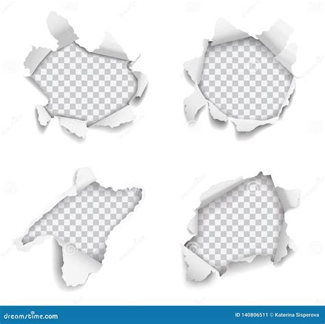 Set Of Vector Realistic Holes Torn In Paper On White Background Stock