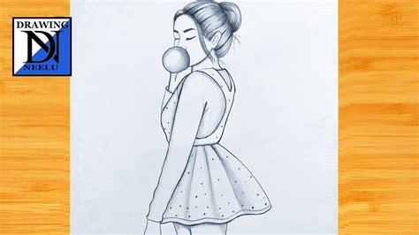 How To Draw A Girl Blowing Bubble Gum Pencil Drawing For Beginner