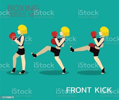 Ilustración De Front Kick Manga Boxing Poses Set Mujer Dibujos Animados