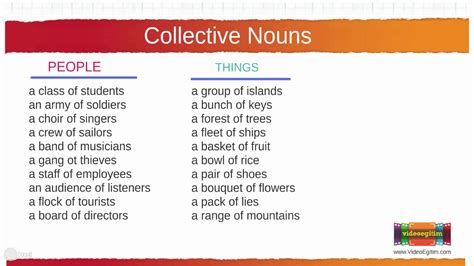 For example, consider the following collective nouns: 195 Collective Nouns - YouTube