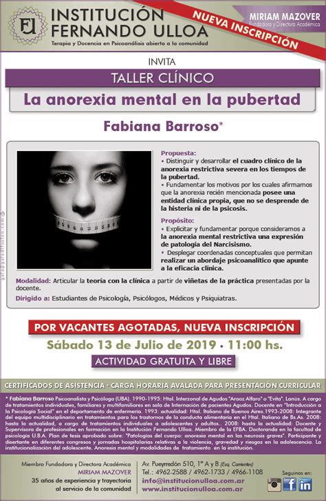 Taller Clínico La Anorexia Mental En La Pubertad Institución
