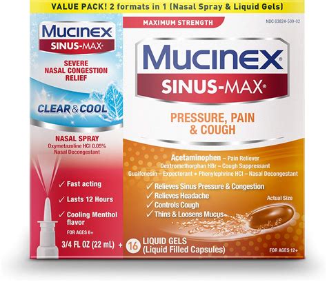 Buy Mucinex Sinus Max Maximum Strength Pressure Pain And Cough Liquid Gels And Sinus Max Severe