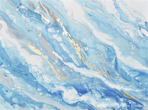 Maybe you would like to learn more about one of these? ORIGINAL Art Abstract Painting Light Blue Aqua White Gold ...