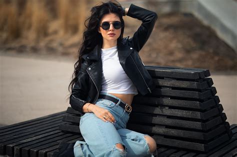 Model Hd Leather Jacket Depth Of Field Sunglasses Black Hair Hd