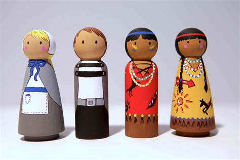 Thanksgiving Decor Pilgrims And Indians 4 Piece Set 65 00 Via Etsy Wood Peg Dolls