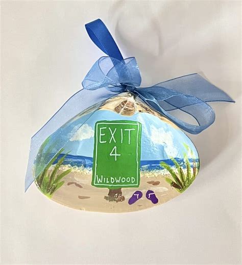 Exit 4 Wildwood Hand Painted Shell Ornament Winterwood Gift