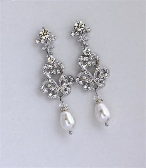 Swarovski Pearl And Crystal Chandelier Wedding Earrings Art Deco