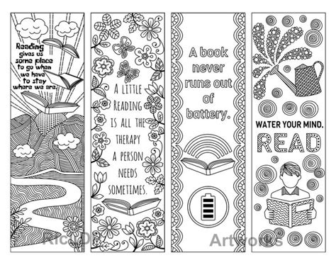 8 Coloring Bookmarks With Quotes About Books And Reading Cute Doodle