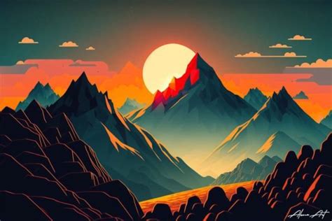 Stunning Mountain Sunrise Vector Art Graphic By Alone Art · Creative