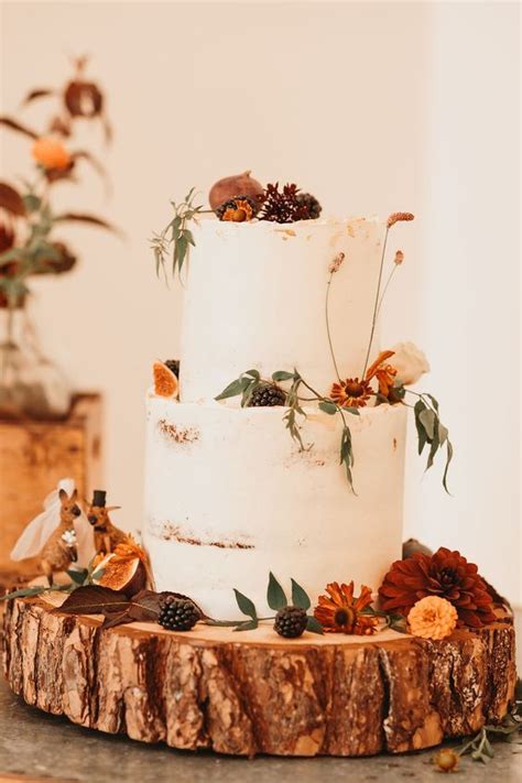 Neutral And Simple Two Tier Wedding Cake To Sweet A Fall Day Orange