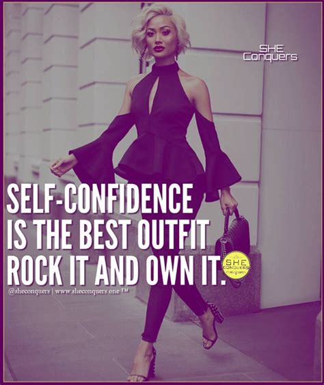 a woman walking down the street with her hand on her hip and text that reads self confience is
