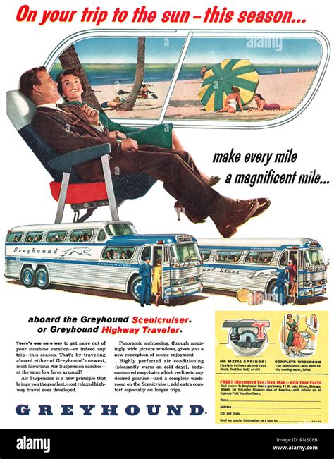 1954 Us Advertisement For Travel By Greyhound Coaches Stock Photo Alamy