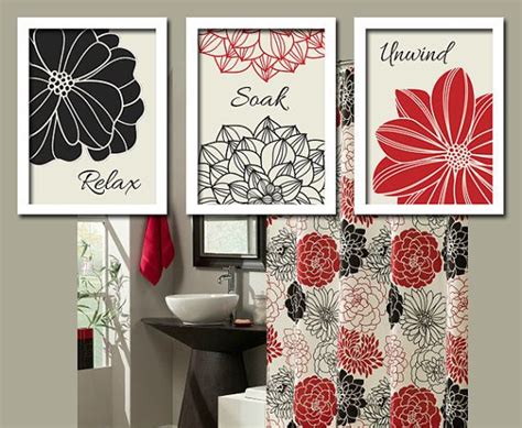 Design ideas bedrooms black and white interior paint red. Black Red Flourish Bathroom Artwork Set of 3 Trio by ...