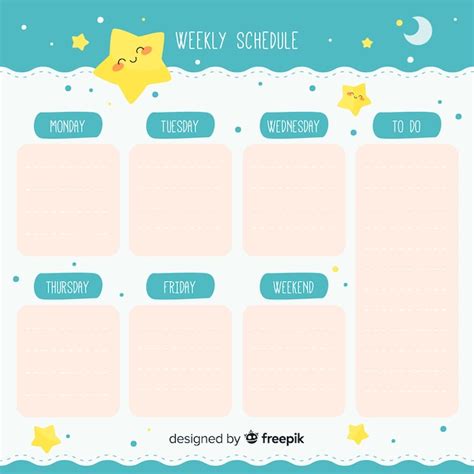 Cute Hand Drawn Weekly Schedule Template Free Vector