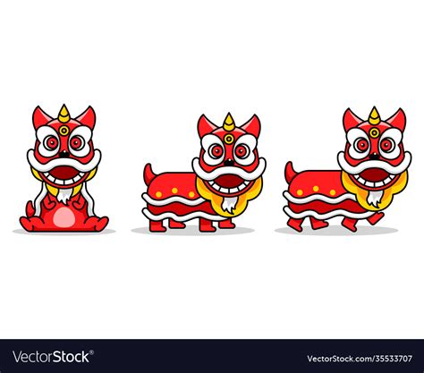 Chinese Lion Dance Cute Cartoon Character Vector Image